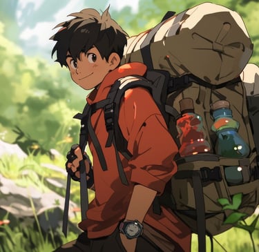 a man with a backpack on a mountain