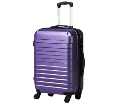 a purple suitcase with 4 wheels and handle
