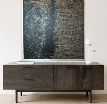 The Shore painting by Tim Grosvenor, an oil on wood artwork featuring textured .