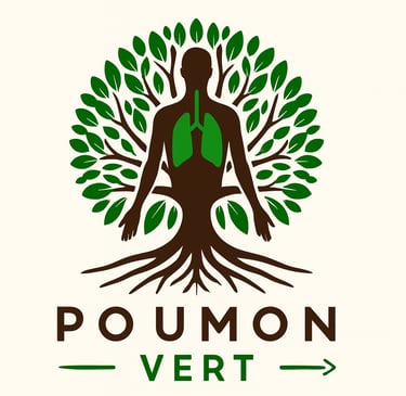 Logo Poumon Vert : silhouette humaine dans un arbre et poumons verts, symbole de nature et santé.