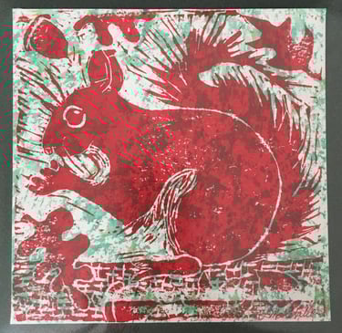 hand printed drawing of a squirrel