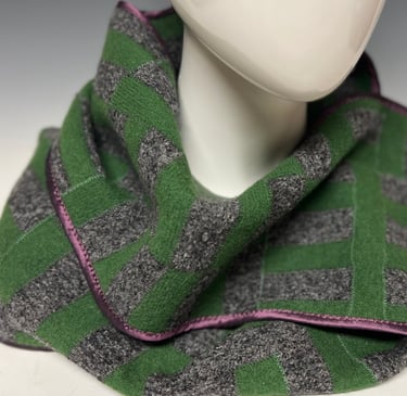 hand felted green scarf with pink trim