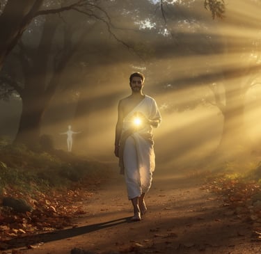 a man walking with light in sense of yoga