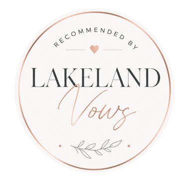 Official Recommended by Lakeland Vows badge for wedding vendors with rose gold accents.