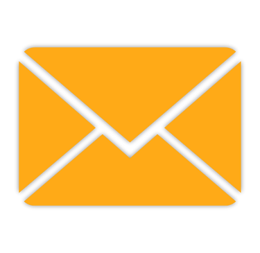 Minimalist orange email envelope icon isolated on a black background for contact and messaging.