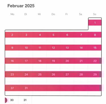 Belegter Buchungskalender einer Ferienwohnung mit hoher Auslastung