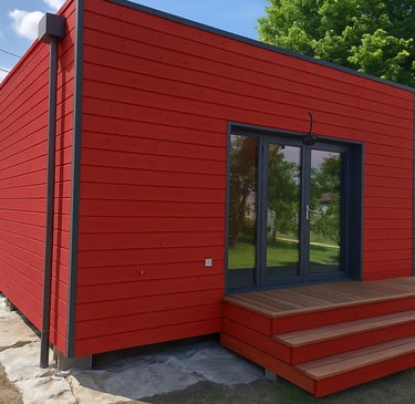 simulation de peinture exterieur sur bois sapin rouge naturel
