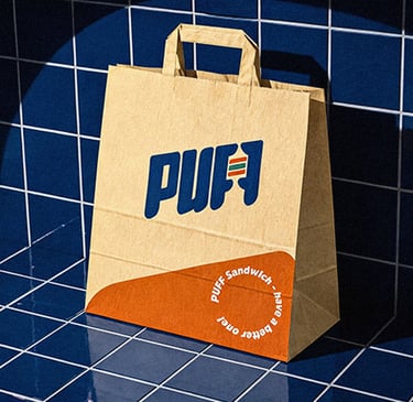 "Sistema de marca y desarrollo gráfico para la sandwichería premium Puff."