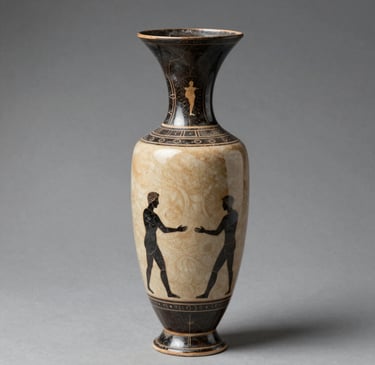 A sleek, modern vase with a smooth matte finish sitting on a wooden shelf against a soft neutral wall.
