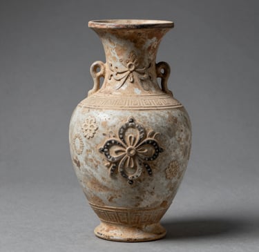 A sleek, modern vase with a smooth matte finish sitting on a wooden shelf against a soft neutral wall.