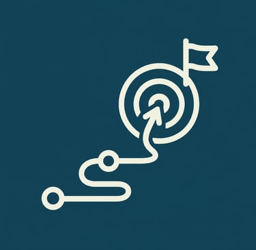 A winding roadmap icon leading to a bullseye target with a flag representing business goal achievement.