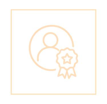 Gold line icon of a person profile with a star merit badge or award ribbon on a black background.
