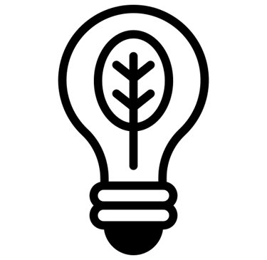 a line drawing of a lightbulb with a leaf in the middle.