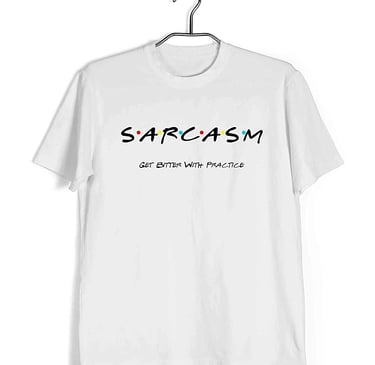 a white t - shirt with the words sarcasm on it, from friends, shop on amazon