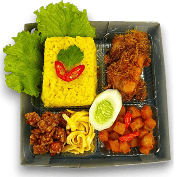 nasi kuning ayam serundeng