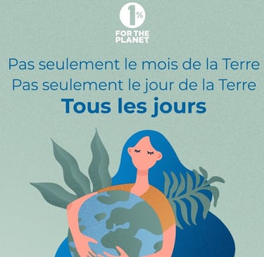 une femme qui câline la planète, logo 1% for the planet