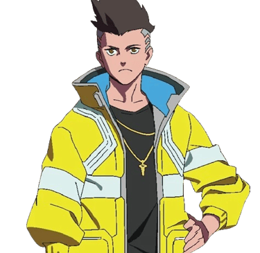 a young man in a yellow jacket and jeans