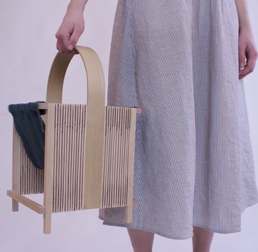 Ikat wooden yarn/magazine basket ash