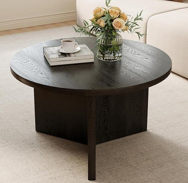 Small black round coffee table for modern living room, minimalist design