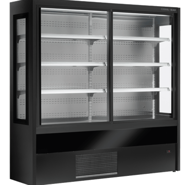 Ein Getränkekühlschrank mit zwei Glasschiebetüren zum Kühlen von Getränken und Ware 