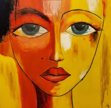 Painting of a woman's face with a cross on it