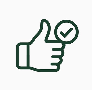 green hand giving thumbs up with a check mark inside circle
