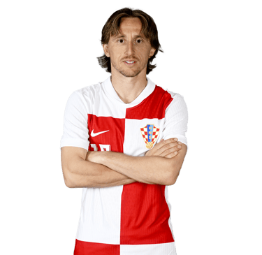 Great Croatian football player Luka Modrić with crossed hands and smilling face.