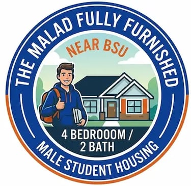 "Fully furnished 4-bedroom male student housing rental near Boise State University (BSU)."