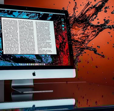 iMac computer on desktop with text onscreen