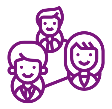 clipart icon of 3 professionals linked together in a triangle