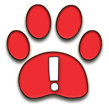 red dog print icon with exclamation point