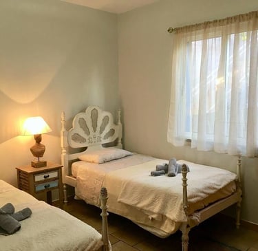air bedroom with two beds and a window