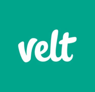 Logo van Velt in zeegroen vierkant