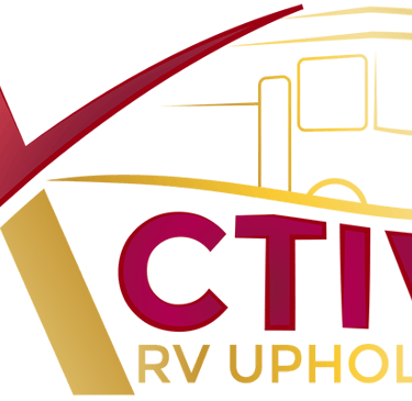Active RV Upholstery company logo featuring a maroon and gold stylized A and a motorhome outline.