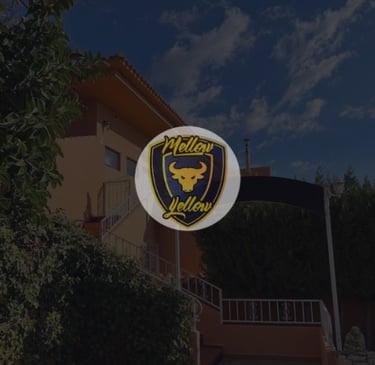 Entrada exterior de Yellow Cannabis Club con logotipo destacado