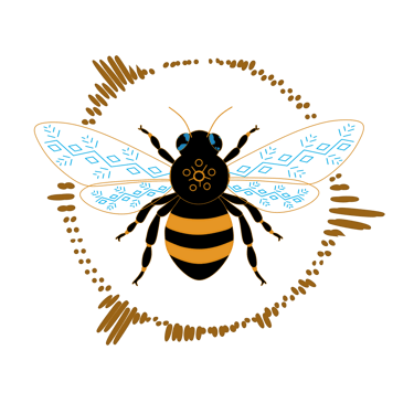 Gene Chaban Sound logo — illustrated bumblebee with ornate blue patterned wings and a gold circular 