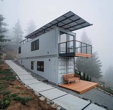 Two levels container house with balcony on the hill
