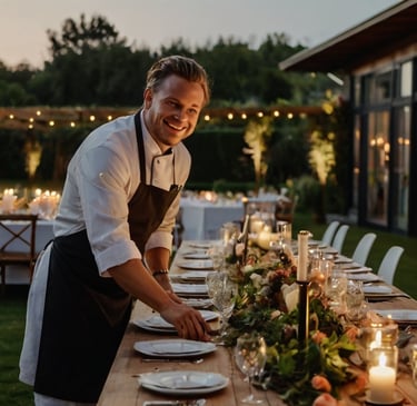 Chef cuisinant pour 10 invités lors d’un mariage en petit comité