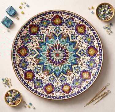 Colorful handcrafted mosaic wall plates with intricate patterns