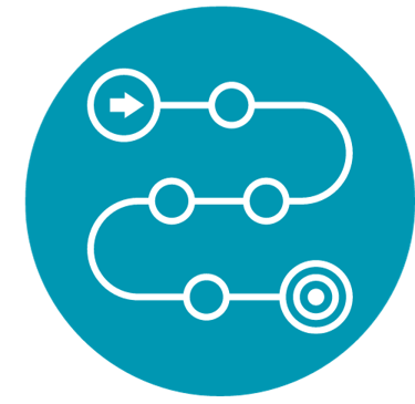 une icône arrondie avec une flèche représentant un process