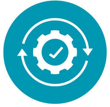 une icône arrondie avec un engrenage et une flèche symbolisant l'éxécution