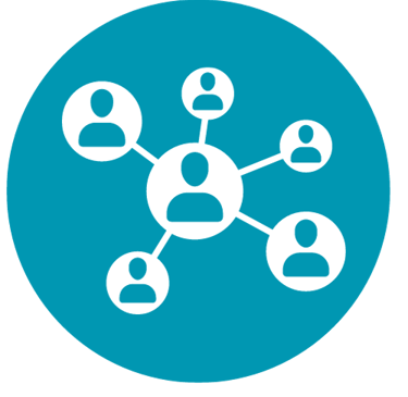 une icône arrondie avec l'image d'un réseau d'individus