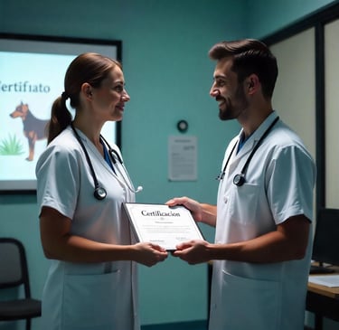 Certificación profesional en ecografía, anestesia y cirugía veterinaria tras curso práctico.