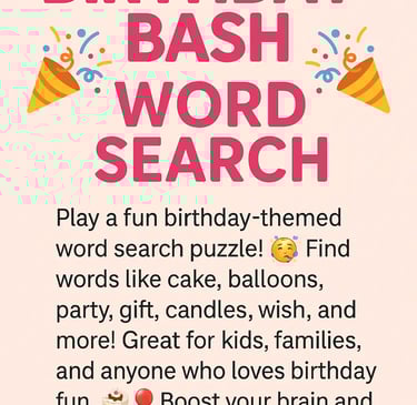 Birthday Bash Word Search 