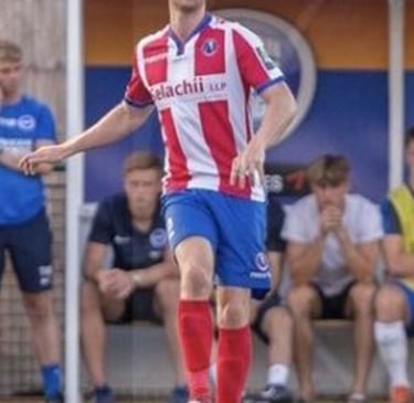 Robb Sheridan, semi professional footballer, in action on the pitch featured on his About Me page.