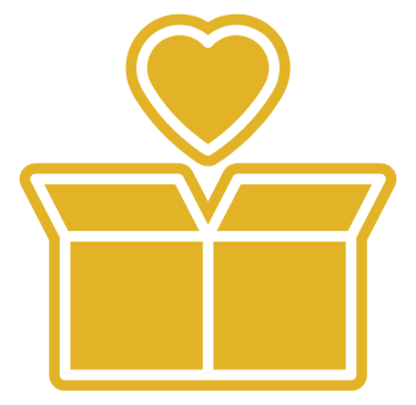 Heart with a box representing giving to families in need