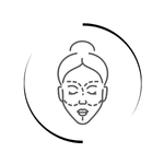 Line art icon of a woman's face with dotted lines for facial plastic surgery marking.