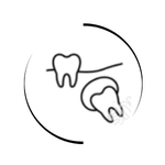 Minimalist line art icon showing an impacted wisdom tooth growing at an angle below the gum line.