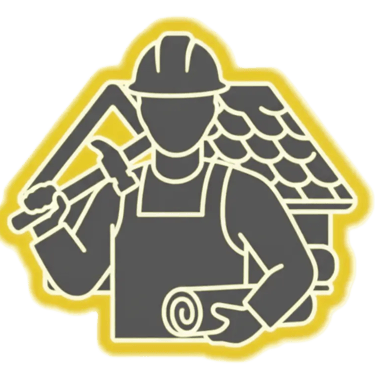 Roof worker with hammer and blueprint