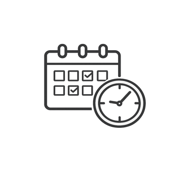 Minimalist white line icon of a calendar and clock for scheduling and time management.